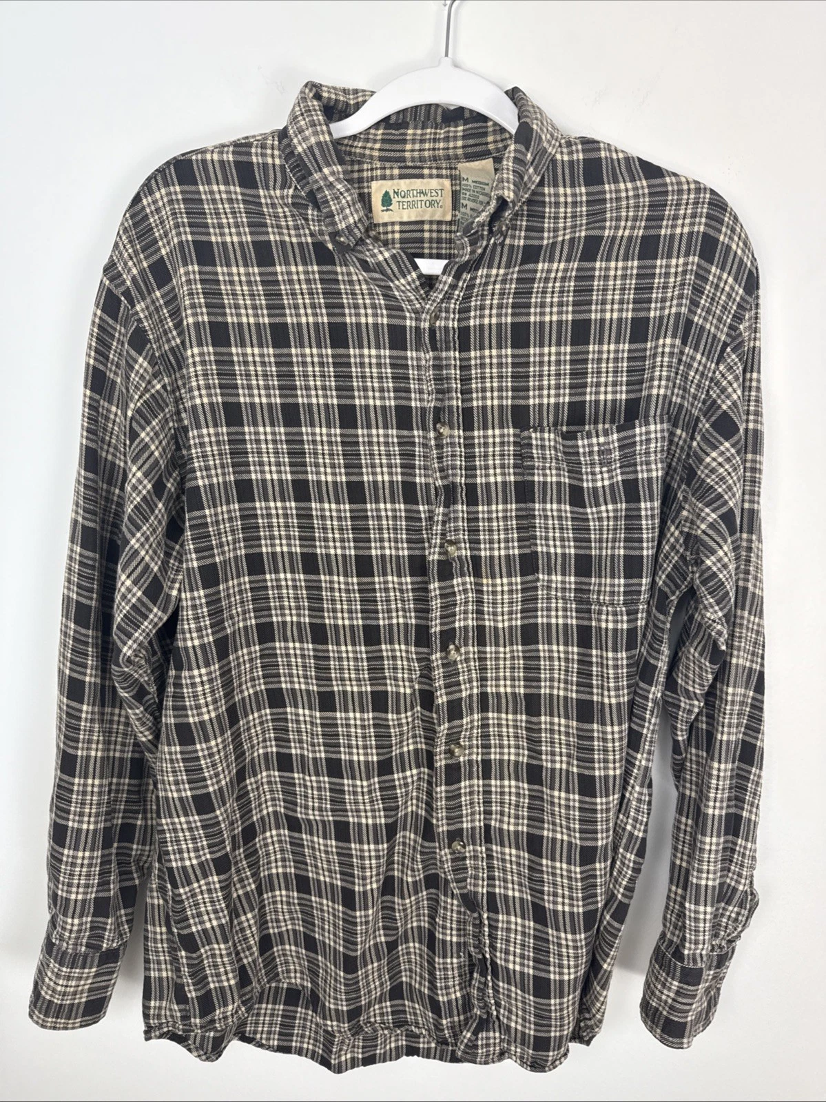 Northwest Territory Brown Plaid Button Up 100% Cotton Casual Flannel Shirt Sz M