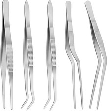 5pc Cooking Tweezers Precision Kitchen Plating Tweezer Stainless Steel Curved