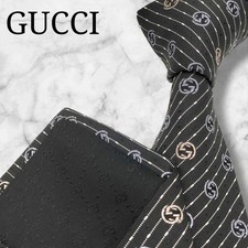 Excellent Condition GUCCI Tie Interlocking Regimental Jacquard Embroidery Black