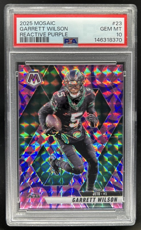 2025 Panini Mosaic Garrett Wilson Reactive Purple Prizm #23 Jets PSA 10 GEM MINT