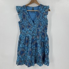 Anthropologie The Peregrine Mini Dress Womens Size SP Blue Smocked Bodice Floral