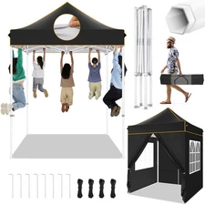 6.5'x6.5' Pop up Canopy Heavy Duty Waterproof UV 50+ Party Tent with 4 Sidewalls