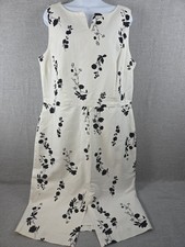 Ann Taylor Floral Linen Blend Sheath Dress 14 Black White Lined Old Money NEW