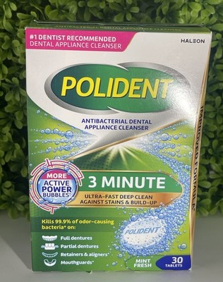 Polident Overnight Whitening Antibacterial Dental Appliance Cleanser Tablets NEW