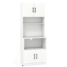 COSTWAY Freestanding Narrow Kitchen Hutch Pantry Cabinet w/Power Outlets-White