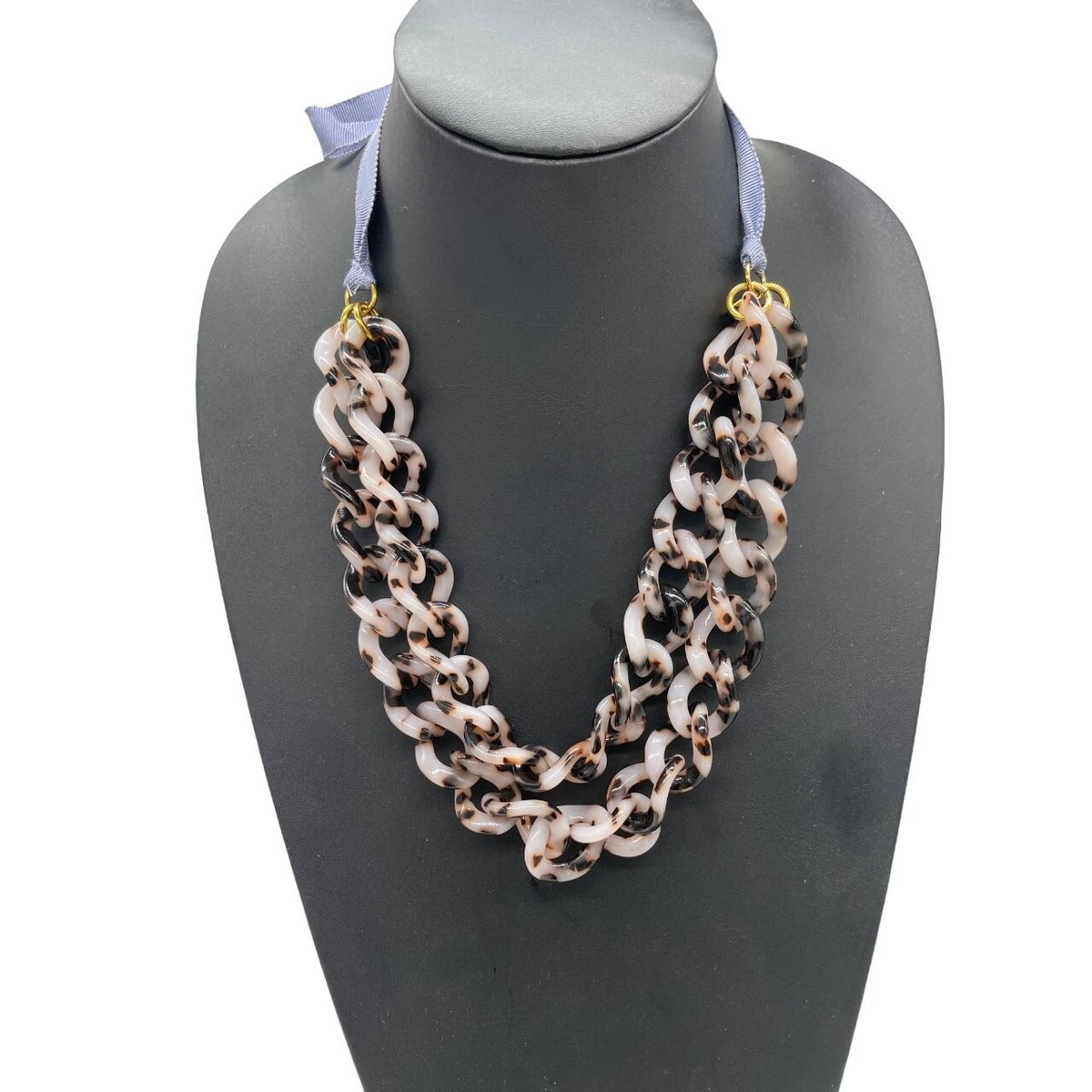 J. Crew Ribbon Tortoise Link Double Strand Necklace Beachy Boho 