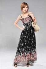 NEW SEXY WOMENS BLACK BOHO EXOTIC PEASANT BOHEMIAN SUMMER CHIFFON LONG DRESS 