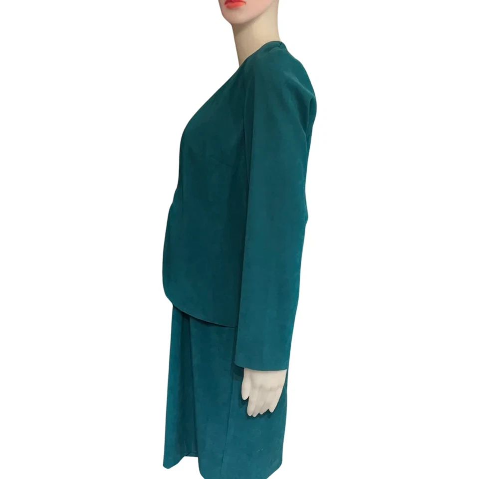 Vestido de gamuza ultra verde azulado Betsy Lauren Petites vintage de los años 90 estilo nueva ola Foto 2 de 4