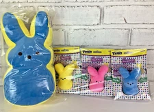 Peeps Easter Palm Pet Set of 3 & Plush 12" Bunny Blue Yellow Pink Lot NEW