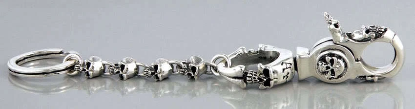 ЧЕРЕП 925 ПРОБЫ БРЕЛОК БУМАЖНИК РЕМЕНЬ ДЕРЖАТЕЛЬ МУЖСКОЙ БАЙКЕР РОК НОВЫЙ ТЯЖЕЛЫЙ - Изображение 2 из 4