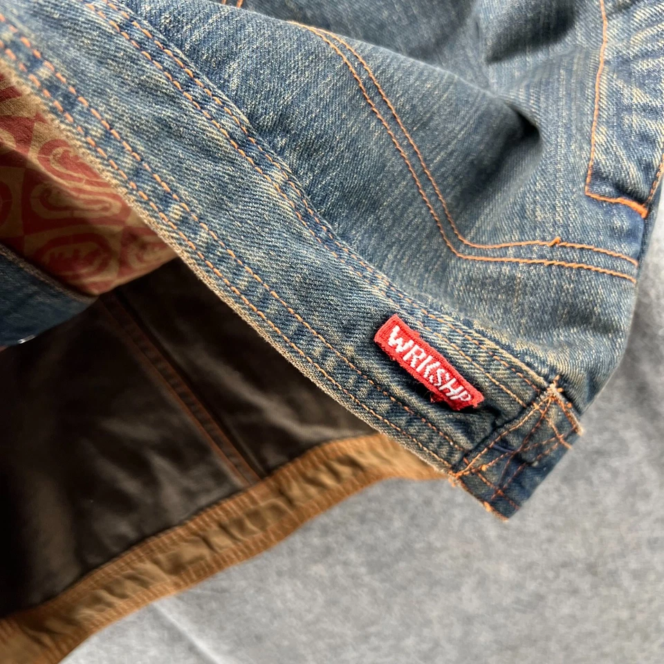 Chaqueta de mezclilla Ecko Unltd para hombre XL azul botón ropa de trabajo vintage hip hop índigo Y2K Foto 3 de 4