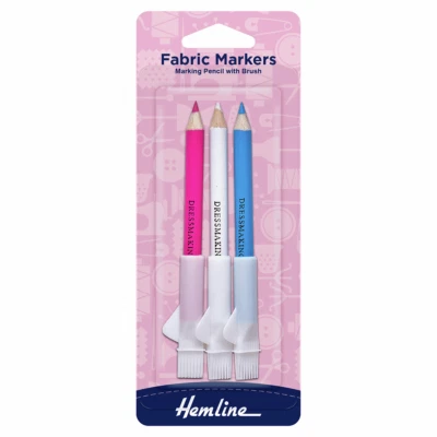 HEMLINE DRESSMAKING CHALK 3 PENCILS WITH BRUSH DRESSMAKER TAILORS FABRIC MARKER