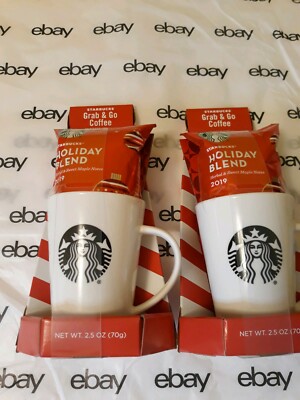 2 Starbucks Holiday Blend 2019 Ground Coffee Ceramic Mug Set Grab & Go. Two sets