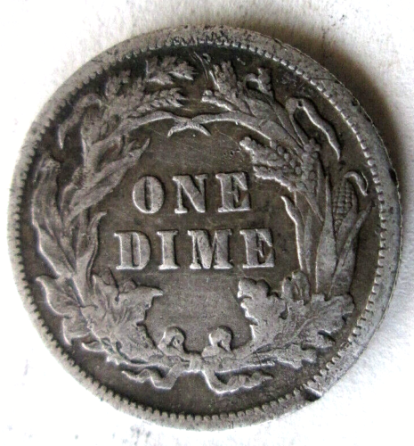 1889-P SITZENDE LIBERTY DIME, RÜCKWÄRTSSTANZ-KOLLISIONSFEHLER, F ++, ZIRKULIERT - Bild 2 von 6