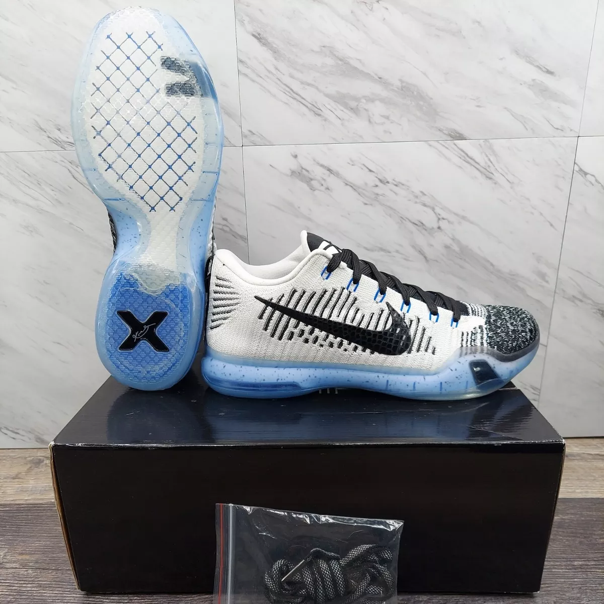 Nike Kobe 10 X Elite Low Premium HTM Shark Jaw Oreo 805937-101 Size 8 Dead Stock