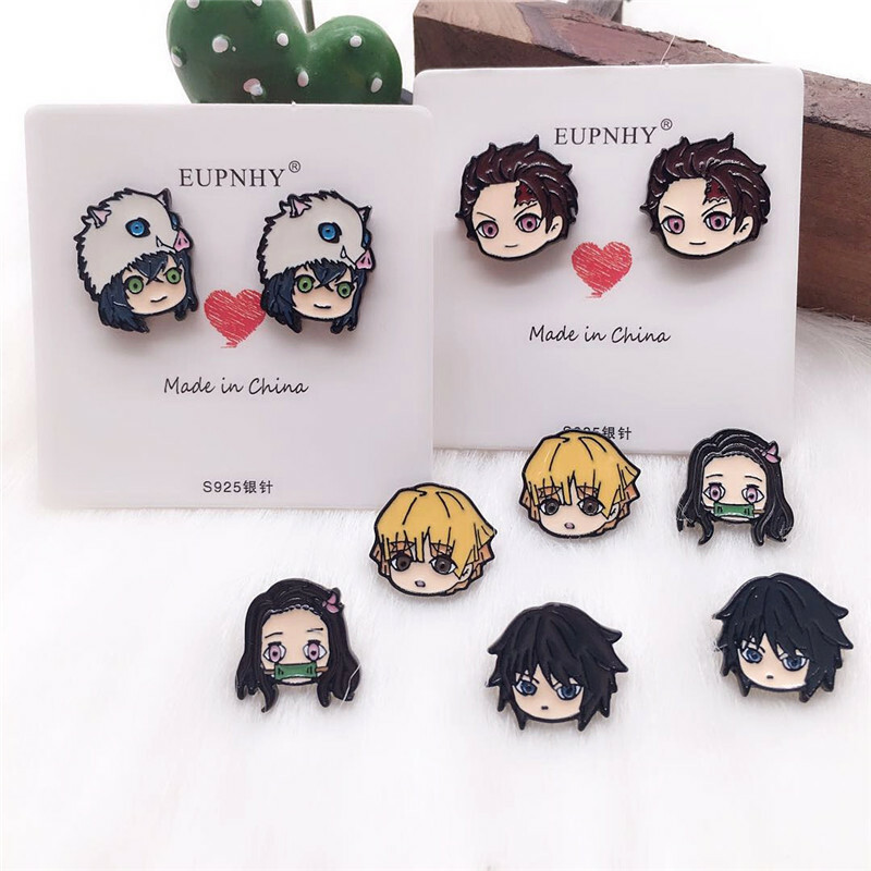 2pc Stud Earrings Demon Slayer: Kimetsu No Yaiba Cartoon Anime Earrings Pins