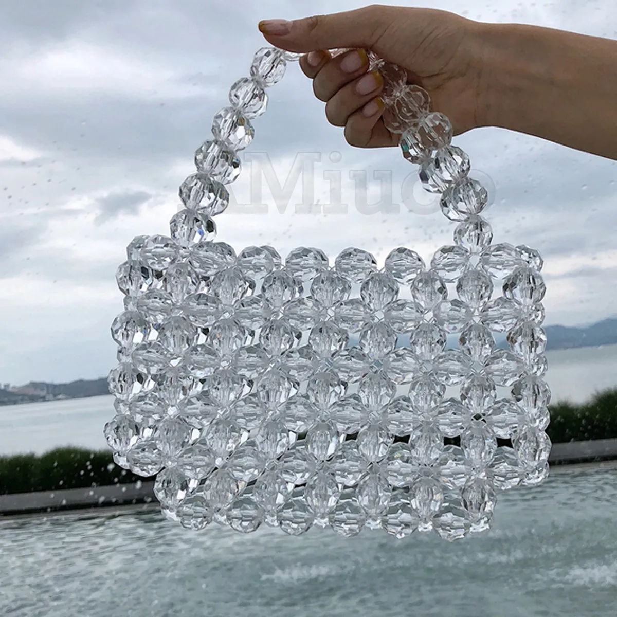 Ladies Acrylic Beaded Bags 100% Handmade Crystal Bags Weave Clear Clutch  Handbag