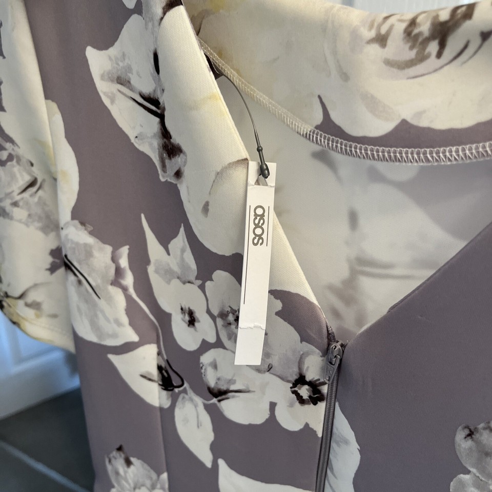 Asos dress size 14 summer wedding bnwt cream grey occasion floral eBay
