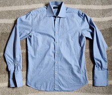 Canali Shirt Mens 38/15 Blue Gingham Button Up French Cuffs Italy