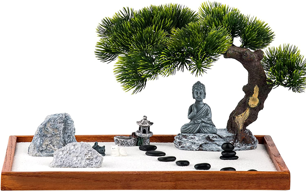 Zen Garden Kit – Mini Desk Zen Garden with Buddha Accessories, 14