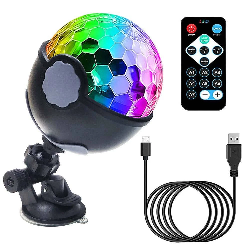 USB LED Party Disco Lights Remote Sound RGB Colourful Rotating