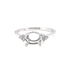 East West Ring Semi Mount Oval 8x6mm In 14k White Gold With Diamonds 51738-1 
