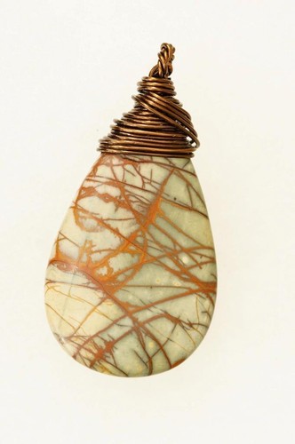 Artisan Jewelry Supply Teardrop Picasso Jasper Wire Wrapped Pendant 2.25" Long