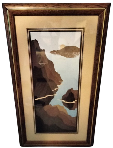 2 Large Vintage framed art signed & numbered Ede 34" X 20" water & mountain view - Picture 3 of 6