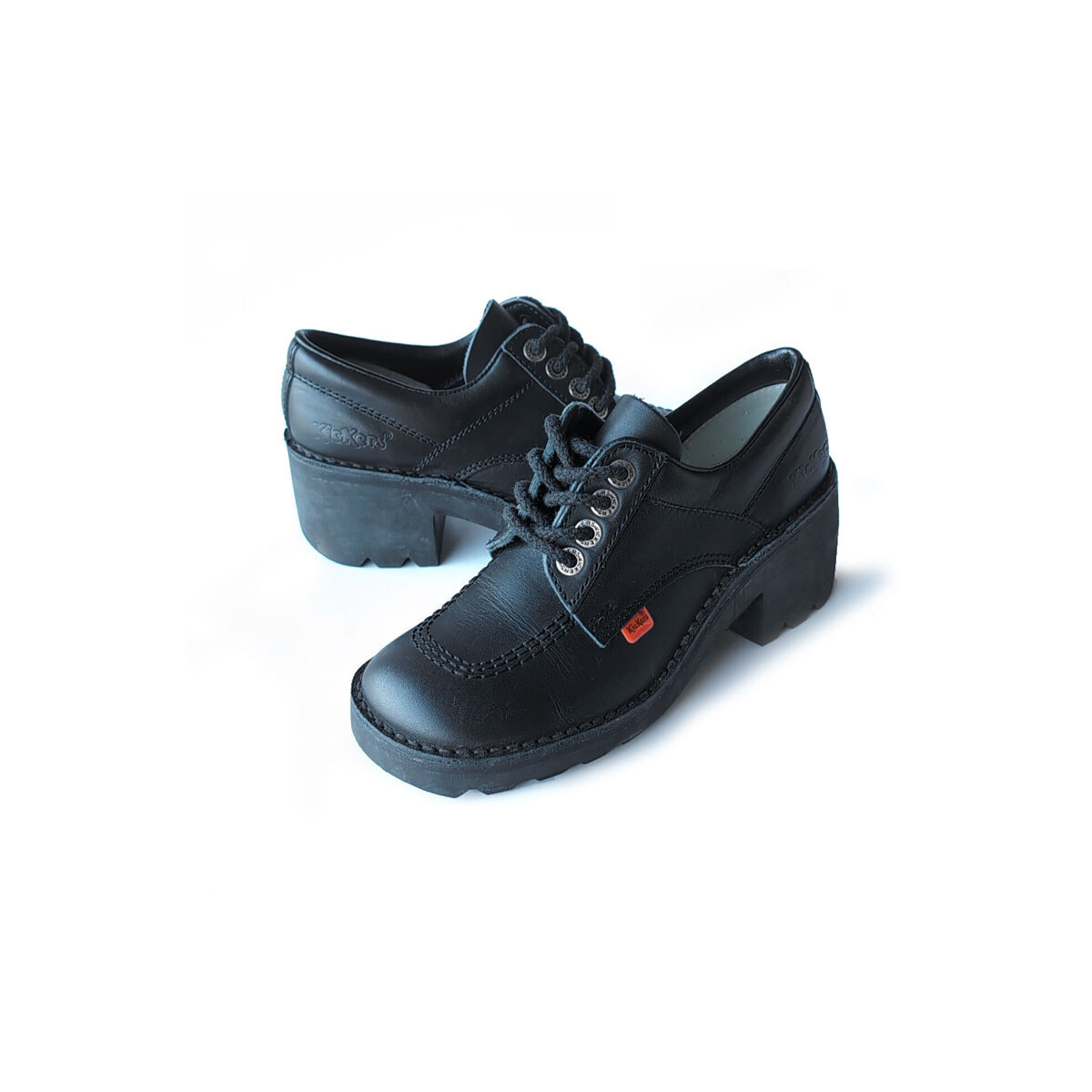 VTG KICKERS Shoes 90's Black Leather Lace Up Platform Shoes