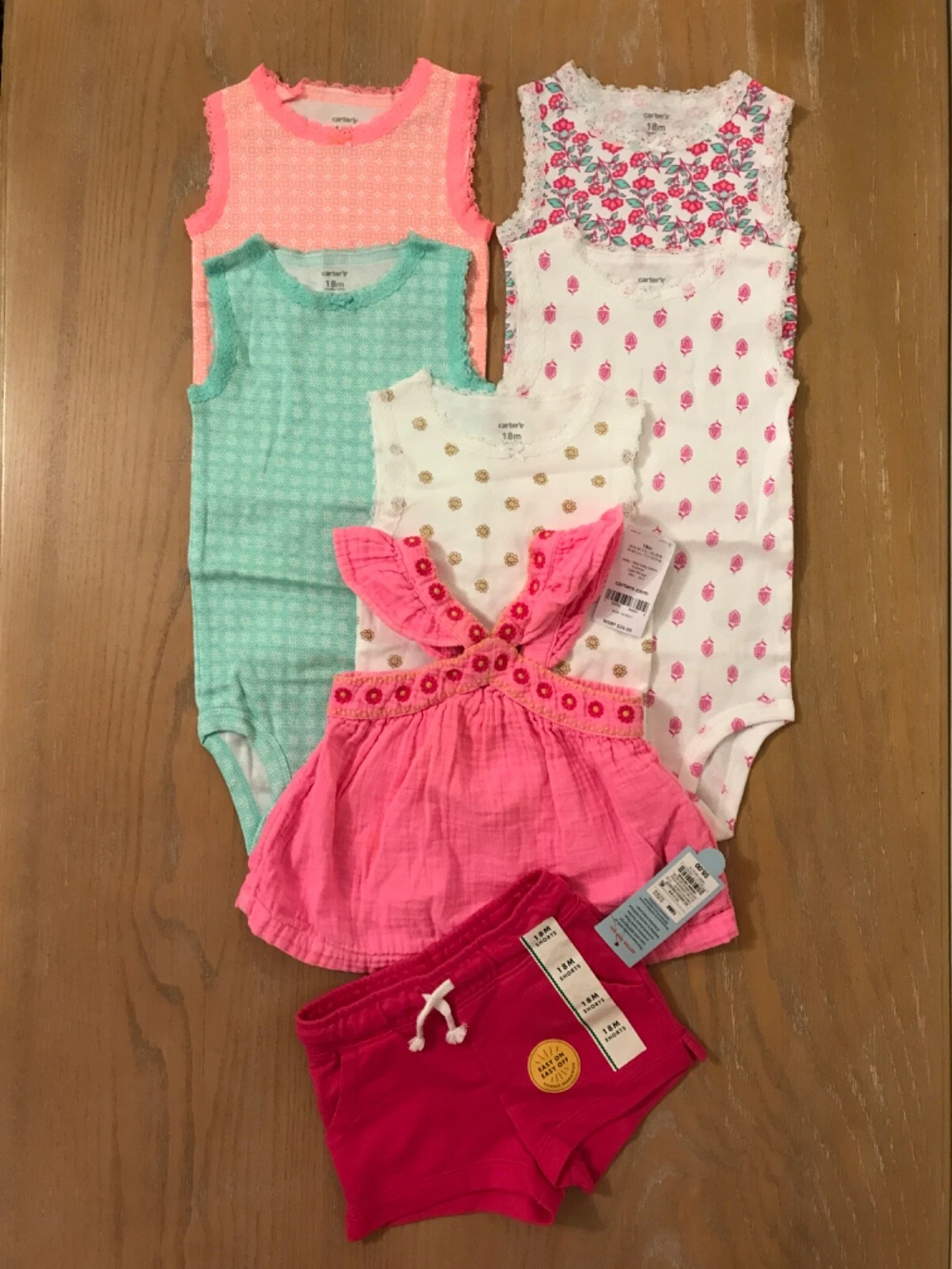 New! Carter"s, Cat & Jack Infant Girls Clothing Lot of 7 (1 Used) Size 18 Months