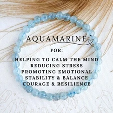 Natural Aquamarine 4mm Beaded Crystal Healing Reiki Stretch Handmade Bracelet