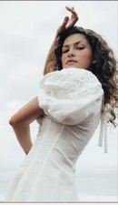 Innika Choo HAND EMBROIDERED SUMMER DRESS White Puff Sleeves Sz OS fits all