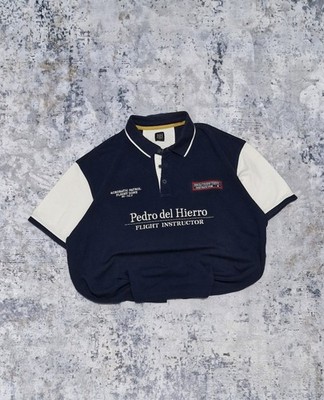 Pedro del Hierro Vintage Flight Instructor Polo Shirt Navy Blue White