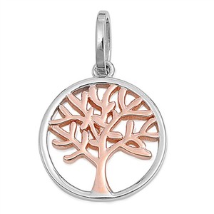 Authentic Dual Tone Rose Gold Plated Tree of Life Pendant Sterling Silver Branch Charm
