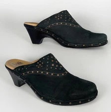 Sofft Womens Black Leather Studded Mule Boho Slip On Clogs Shoe 1009501, 9.5 EUC