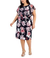 Connected Apparel Womens Mini Midi Jersey Dress, Blue, Plus Size, 18W