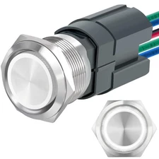 22mm Push Button Switch 15A 24V Latching 2NO DPST Angel Eye LED Stainless Ste...