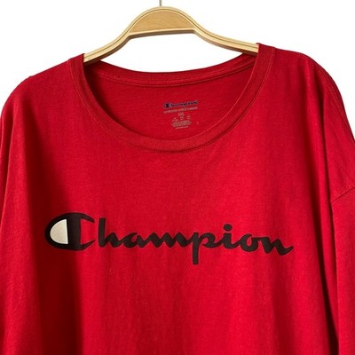 Champion Y2K Mens Long Sleeve tShirt Red Spell Out Logo Size 2XL Athletic Sport