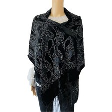 Women Fashion Paisley Blingbling Velvet Rectangular Large Scarf Wrap Shawl-Black