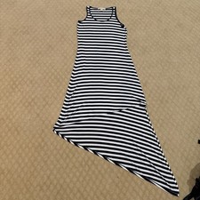 NWT, MICHAEL KORS DRESS-Navy/White Striped Viscose Sleeveless Asymmetrical Hem M