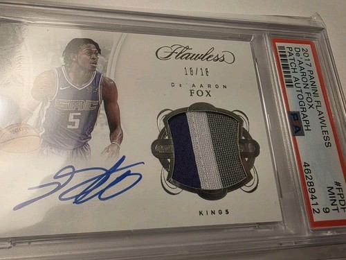 2017-18 Flawless De'Aaron Fox /18 PSA 9 Bookend Horizontal Patch Auto Graded /1