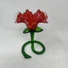 Vintage 6.5" Murano Style Red & Green Glass Flower Candle Holder
