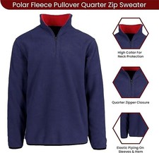 Quarter Zip NAVY Fleece Pullover Long Sleeve Sweatshirt Mid Weight Sweater