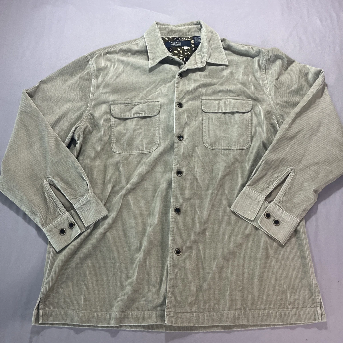 Nat Nast Corduroy Regular Size Casual Button-Down Shirts for Men