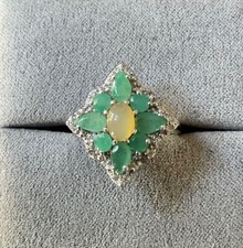 925 Welo Opal Emerald  & Zircon cluster halo sterling silver ring size L TGGC