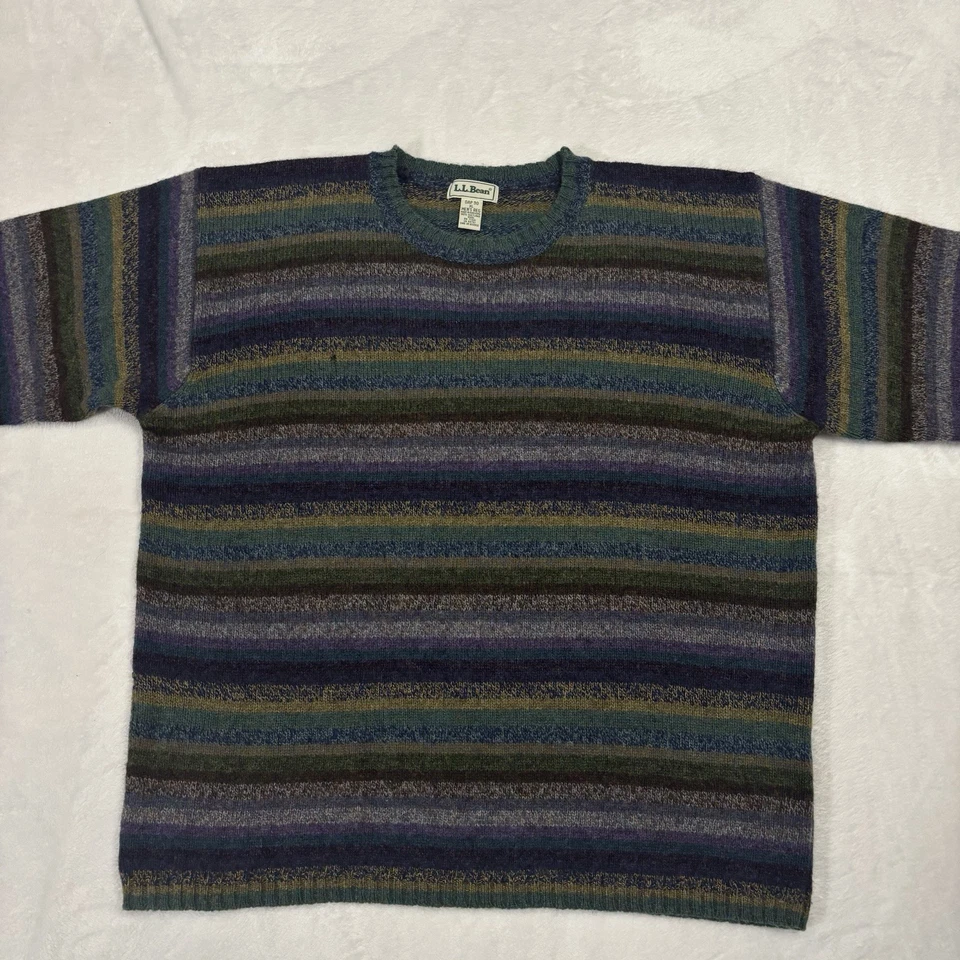 Suéter LL Bean Shetland Lana Multicolor Rayas Cuello Redondo Talla XL De Colección LEER Foto 2 de 4