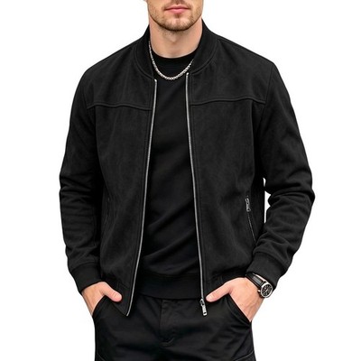 Vintage Style Herren Wildleder Jacke Langarm Mantel normale Kleidungslänge