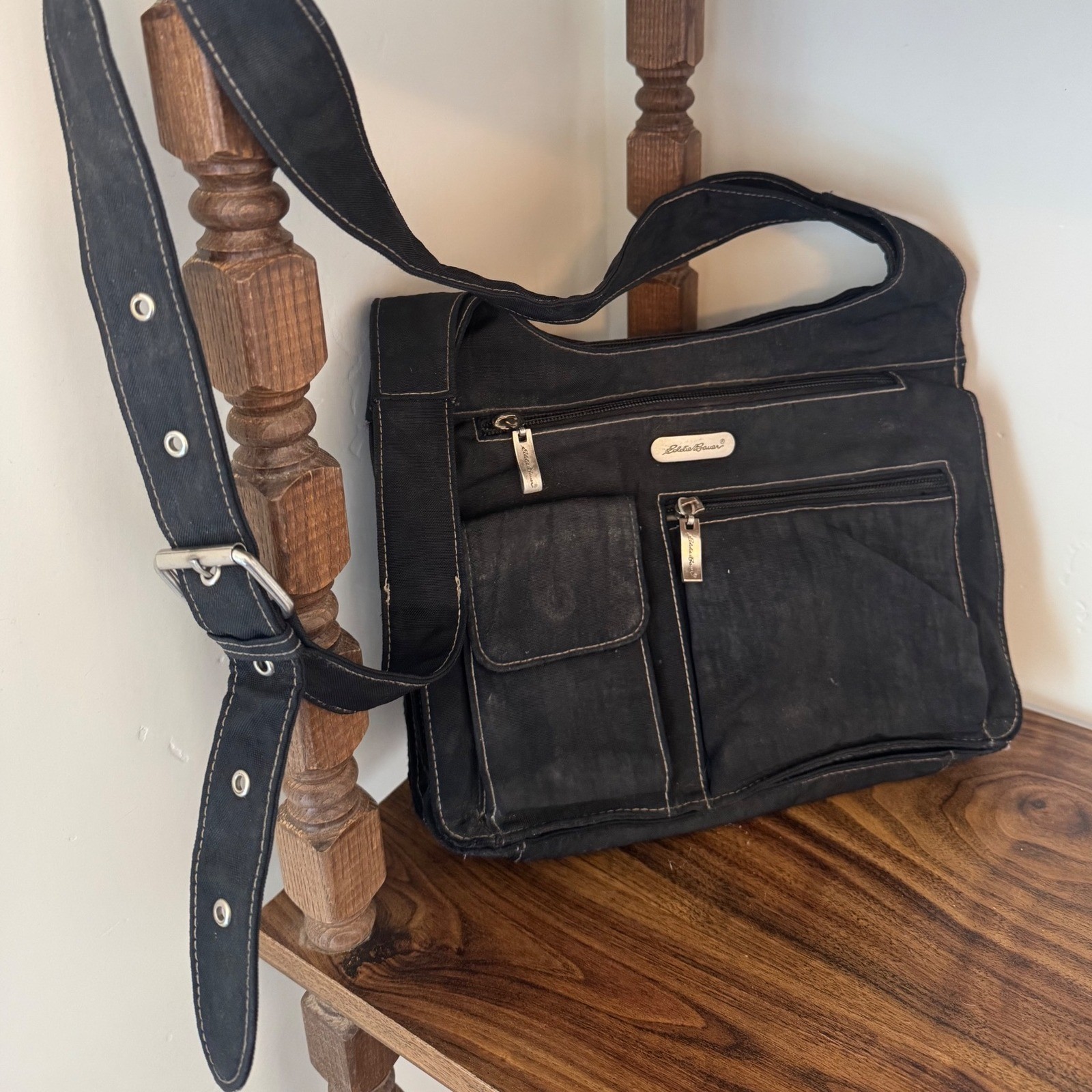 90s Vintage Eddie Bauer Black Multi Compartment Cross… - Gem