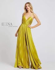 Women's Mac Duggal Pleated V-Neck Jumpsuit in Yellow Size 2