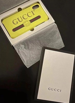 Gucci Spellout Box & Fluorescent Yellow iPhone X Textured Case